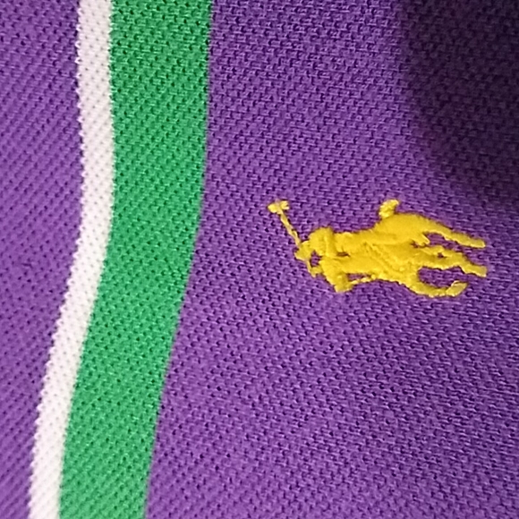 POLO Ralph Lauren Vntg. Stripe Short Sleeve 2 Button Polo Shirt! - Picture 4 of 10